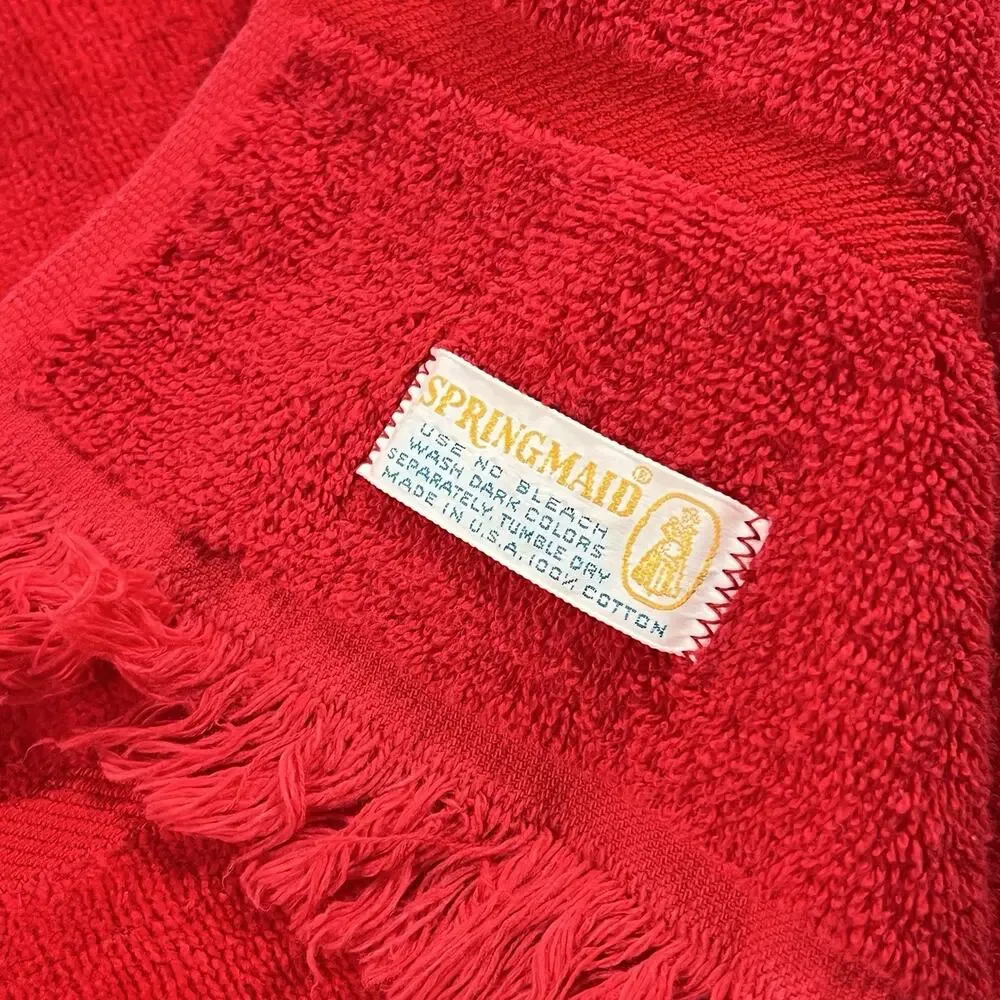Vintage Set of 5 Bright Red Springmaid Towels Bath Mat Hand Towel USA